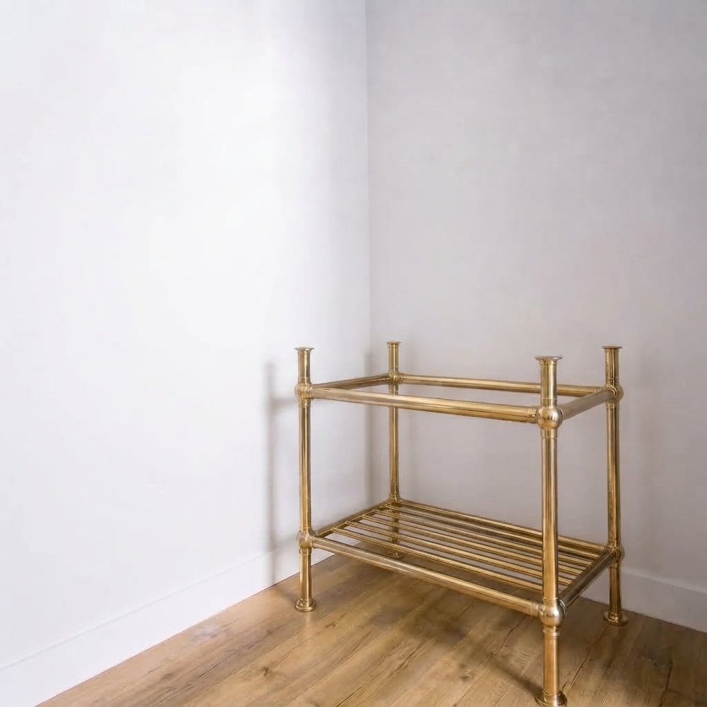Solid Unlacquered Brass Console Sink Frame with Shelf — Handmade &amp; Made to Order