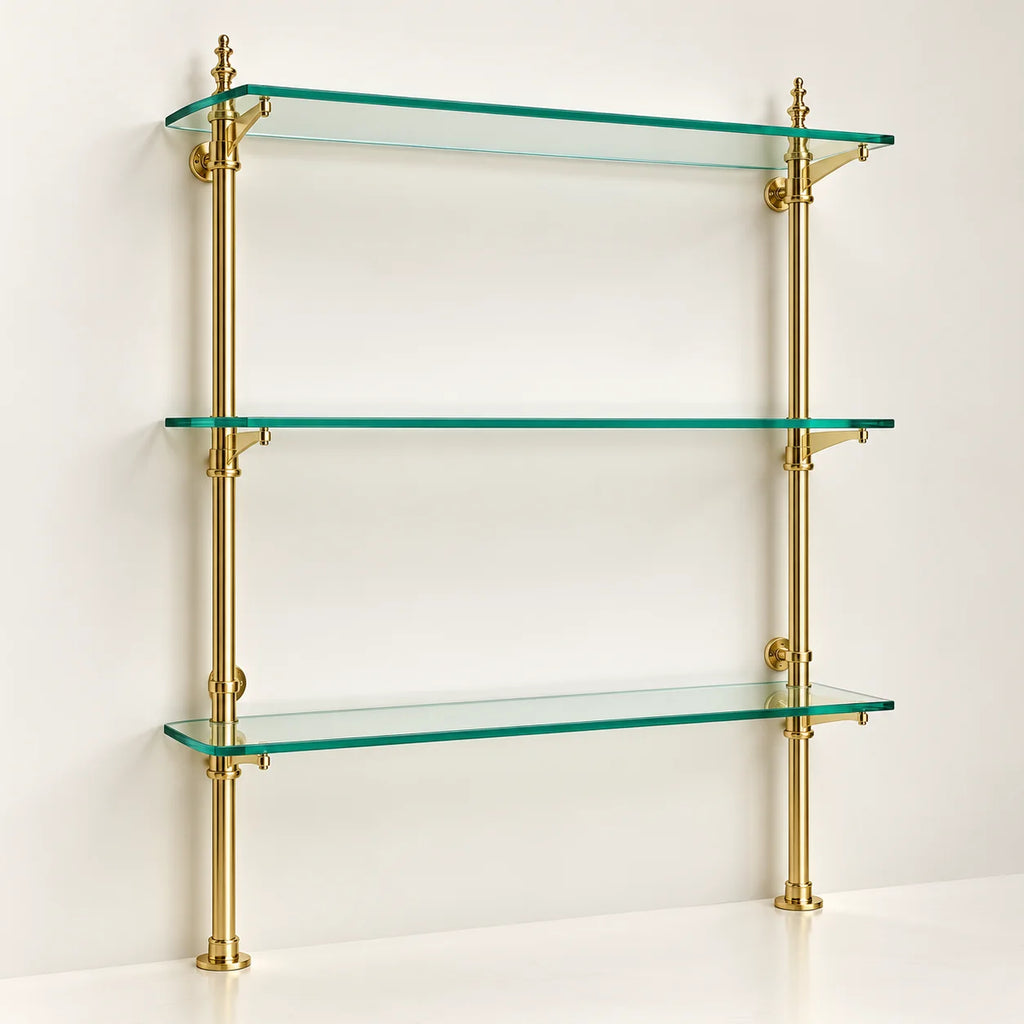 Solid Brass Bistro Shelving with Adjustable Brackets – Kitchen & Bar Glass Shelf Hardware