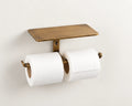 Title Solid Brass Double Toilet Paper Holder with Shelf – Bronze Finish