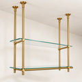 Ceiling Mounted Brass Shelving with Glass Shelves – 50″ Wide