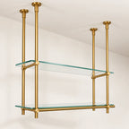 Ceiling Mounted Brass Shelving with Glass Shelves – 50″ Wide